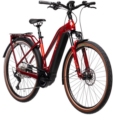 Bicicleta de viaje eléctrica CUBE TOURING HYBRID EXC 500 TRAPEZ Mujer Rojo 2021 0